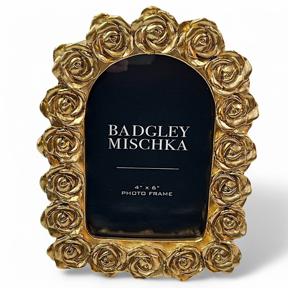Badgley Mischka Photo Frame 6" x 8" (4" x 6" Inner) Golden Rose Design Arch Deco